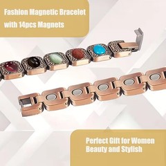 Magnetic Bracelet for Women Vintage Copper Tone Colorful Stones Adjustable Link