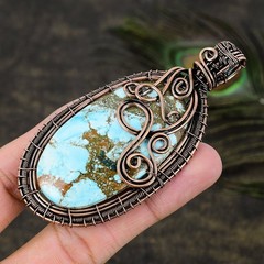 Tibetan Turquoise Gemstone Copper Wire Wrap Jewelry Pendant 3.59 Gift for Her V7