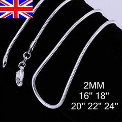 UK Stock Sale Silver Plated Necklace Snake Chain 1mm 2mm 16,18, 20, 22, 24 Inch