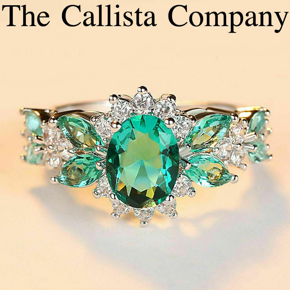 Best Seller LAB-CREATED 2.5 CT OVAL CUT GREEN 3A+CZ 14K WHITE GOLD RING SZ 7,8,9