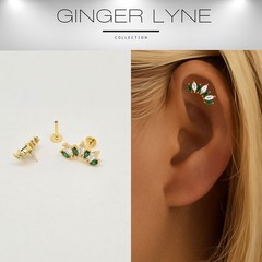 Green Marquise CZ Flat Back Earrings for Cartilage Upper Lobe Gold Plated Ste…