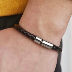 Classic Simple Braided Leather Bracelet Bangle In Black or Brown