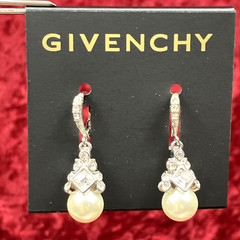 Givenchy Silver Tone Crystal & Imitation Pearl Small Drop Earrings NWT $48