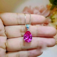 2.50Ct Pear Cut Simulated Pink Ruby Teardrop Charm Pendant 14K White Gold Plated