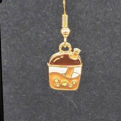 Boba Tea Pierced Earrings Gold tone Coffee Drink Dangle Enamel 1/2″