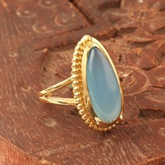Pear Shape Gemstone Ring Blue Chalcedony Gold Plated Statement Adjustable Ring