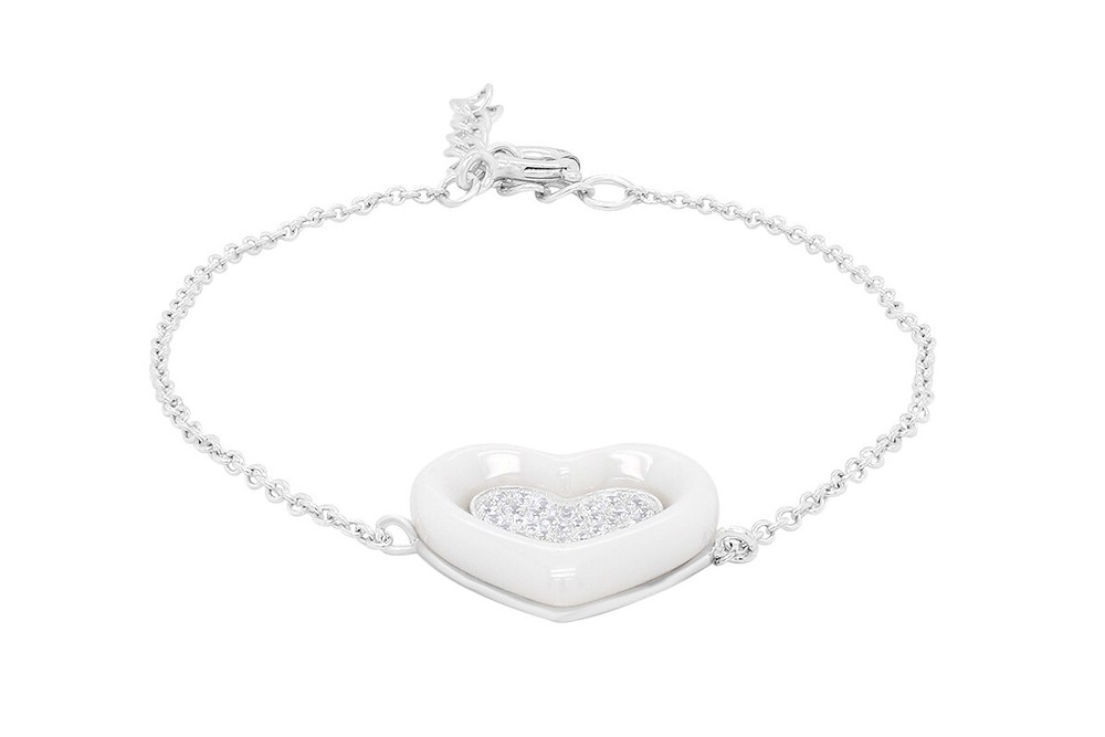 Round Cut Simulated Diamond Heart Bracelet 14K White Gold Plated Sterling Silver