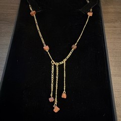 Yellow Gold Filled Cable Chain Necklace, Brown Charm Dangles, Spring Ring