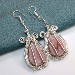 Wire-Wrapped Pink Thulite Earrings 2.8″ Seasonal Jewelry Most Beautiful MJ