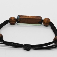 Handmade Wood & Transparent Resin Bracelet – Wooden Beads – Adjustable Strap