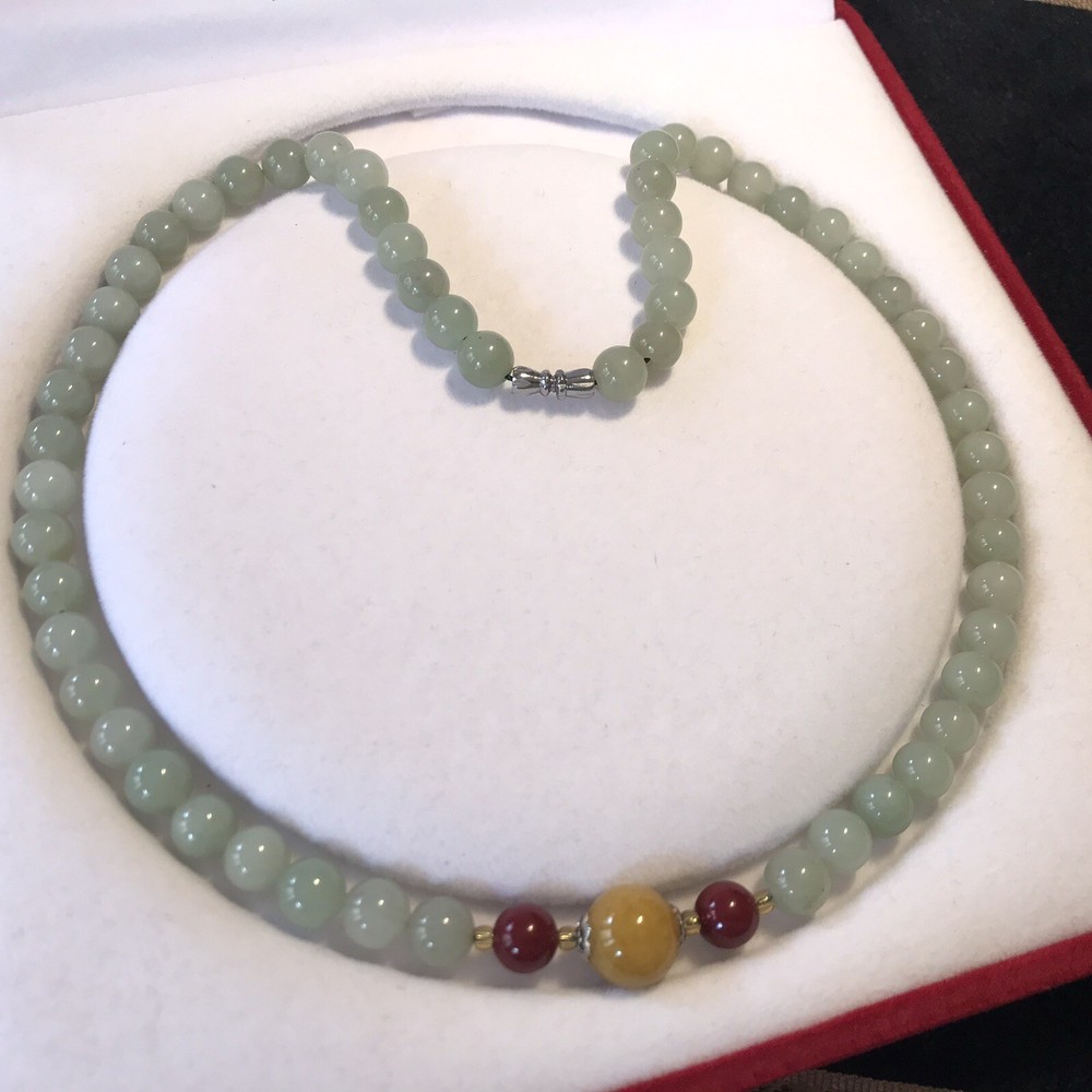 Quality Shetai Jade Necklace 8.5mm Cyan On Sale (S0110)