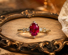 Lab Created Red Ruby Ring, Base Metal: Brass Finish: Gold Plated