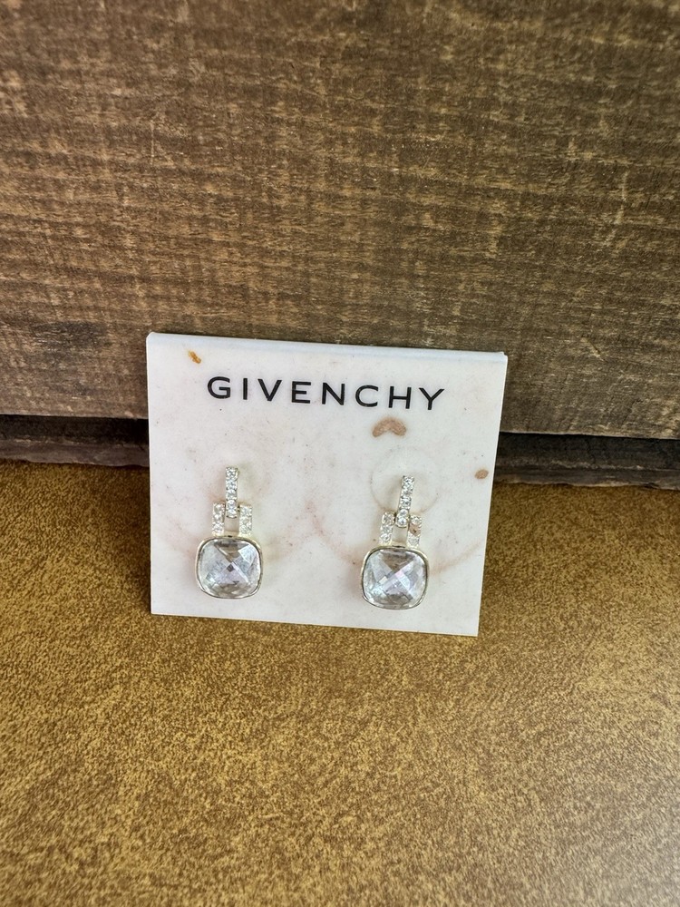 NWT Givenchy Silver Rhinestone Stud Dangle Formal Earrings Brand New