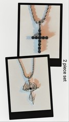 2 piece Men’s Necklace & Pendant Set 1) .925 Fishing/Deer & – 1) Black CZ Cross