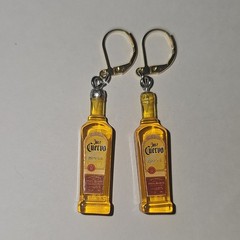 Jose Cuervo Tequila Bottle Dangle/Drop Earrings Gold Closed Hoop