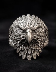 925 Sterling Silver Eagle Head Ring Mens Vintage Oxidized Statement Band New