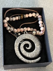 Boho Spiral Pendant Necklace + Beaded Stone Bracelet Set