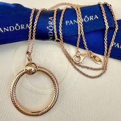 Authentic Pandora ROSE Medium O Pendant Charm Holder With Necklace 45cm #388256