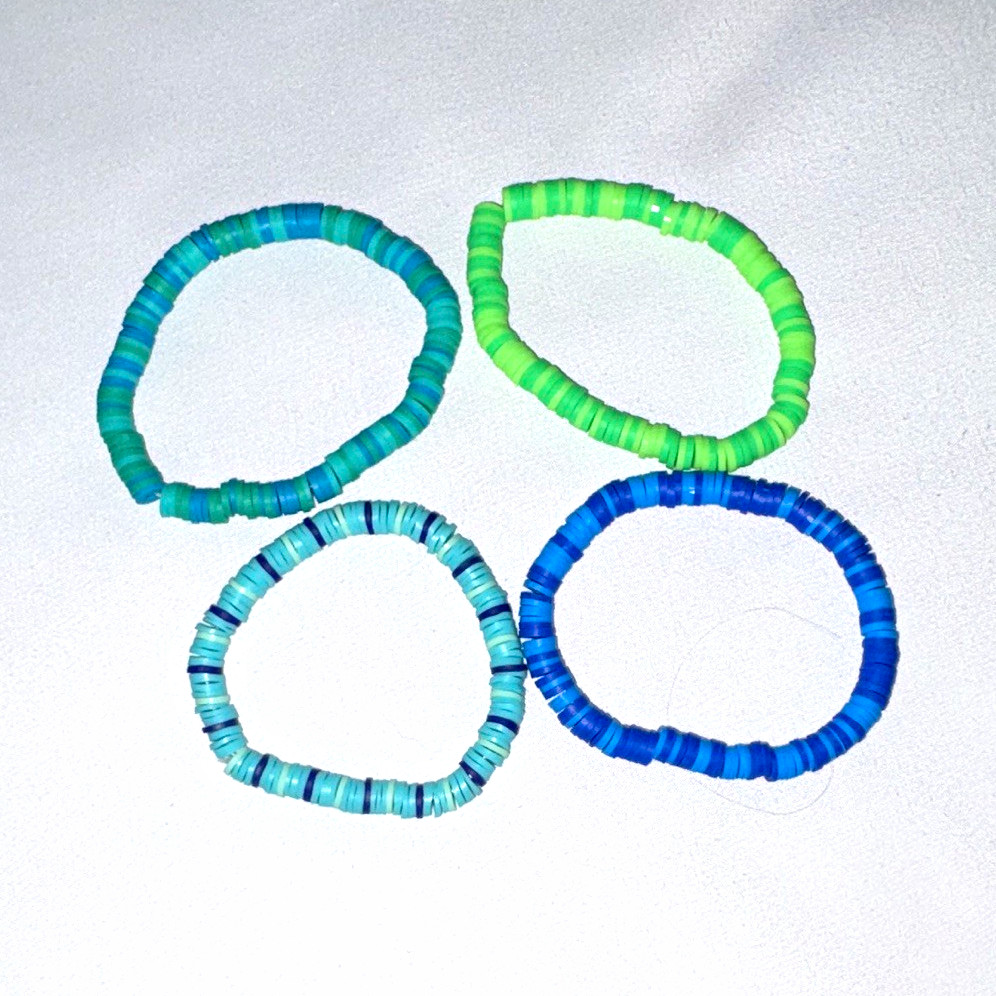 Set of 4 Multicolor Plastic Round Beaded Stretch Stackable Bracelets