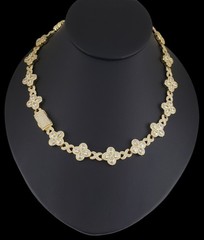 14K Gold Plated Cz Clover Flower Choker Chain Necklace And Bracelet Set