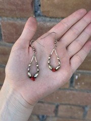 Silver Tone Metal Red Teardrop Dangle Earrings, Hook Closure