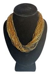 Multi-Strand Seed Bead Gold Tone Bronze Beaded Chunky Statement Bib Career