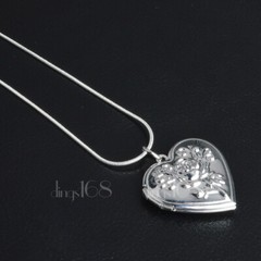 925 Sterling Silver Heart Open Locket Rose Flower Pendant + Necklace Chain H42