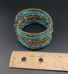 Cool Turquoise Brass Colored Beaded Fashion Flexible Bracelet