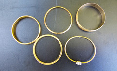 MONET marked Gold Tone Metal Bangle Bracelet Lot of 5, Round, Heart Charm.