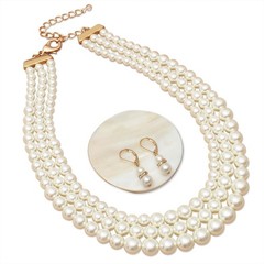 Layered Twisted Gold Pearl Choker Necklace & Earring Set – Chunky Statement Jewe