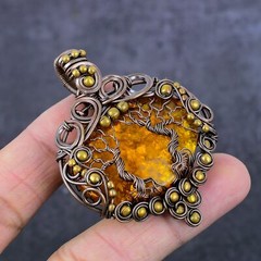 Baltic Amber Gemstone Copper Wire Wrap Tree Of Life Jewelry Pendant 2.44″ o720