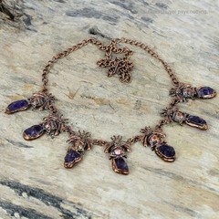 Copper African Amethyst Rough Gemstone February Birth Chain New Necklace Jewelry