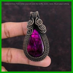 Copper Pear Natural Pink Fire Labradorite Wire Wrapped Daughter Pendant Jewelry