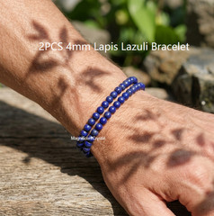 2PCS AAA Lapis Lazuli Bracelet 4mm Blue Stone Healing Crystal Spiritual Bracelet