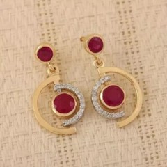 2 Ct Round Cut Simulated Red Ruby Women’s Drop Earring In 14K Yellow Gold Plated