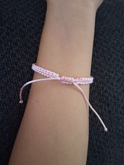 Adjustable Pink White Beaded Braided Cord Bracelet Drawstring Cube Bead