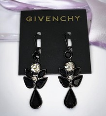 Givenchy Angel Earrings Dangle Hematite Tone Black Clear Crystal Rhinestones
