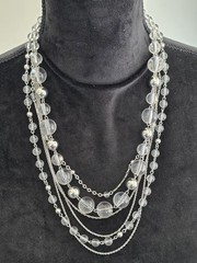 Vintage Apt 9 Multi Strand Necklace Clear Lucite Crystal Silver Tone Chain NWT