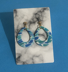 Handmade Blue & White Oval Resin Dangle Drop Earrings