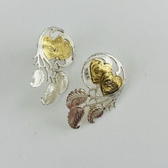 Montana Silversmiths Goldtone and Silvertone Heart Earrings, 1.25 inch, Pierced
