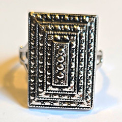 Art Deco Silver Tone Rectangle Statement Cocktail Ring Size 7 Metal No Stone