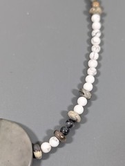Boho White Gray Marble Stone Round Disc Bead Toggle Necklace Coastal Beach 18 in