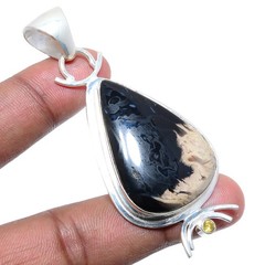 Palm Root Jasper & Lemon Topaz 925 Silver Plated Pendant 2.56″ T40