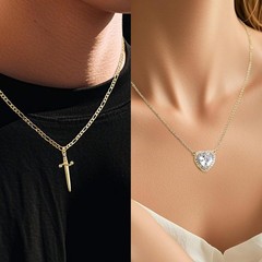 Couples Necklace Set – 14K Gold Plated Sword & Heart, Zirconia Jewelry Gift for