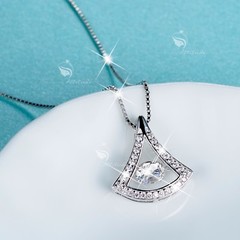 925 silver pendant simulated diamond fan shaped chain necklace 40cm