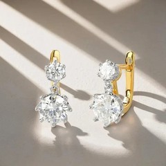 3Ct Round Cut Simulated Diamond 14k Two-Tone Gold Finish Drop Dangle Earrings