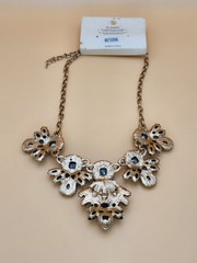 New LA MIA Signed Crystal Gold Tone Statement Necklace Brown Black Blue & Clear