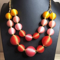 B3209 Talbots Multi-Strand Graduated Statement Necklace Fabric Wrapped Beads