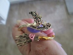 Betsey Johnson Black Witch Hat With Butterflies & Broom Bypass Hinge Bangle NWT