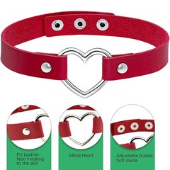 Leather Heart Choker Collar Punk Goth Adjustable Rivet Necklace Love O-Ring